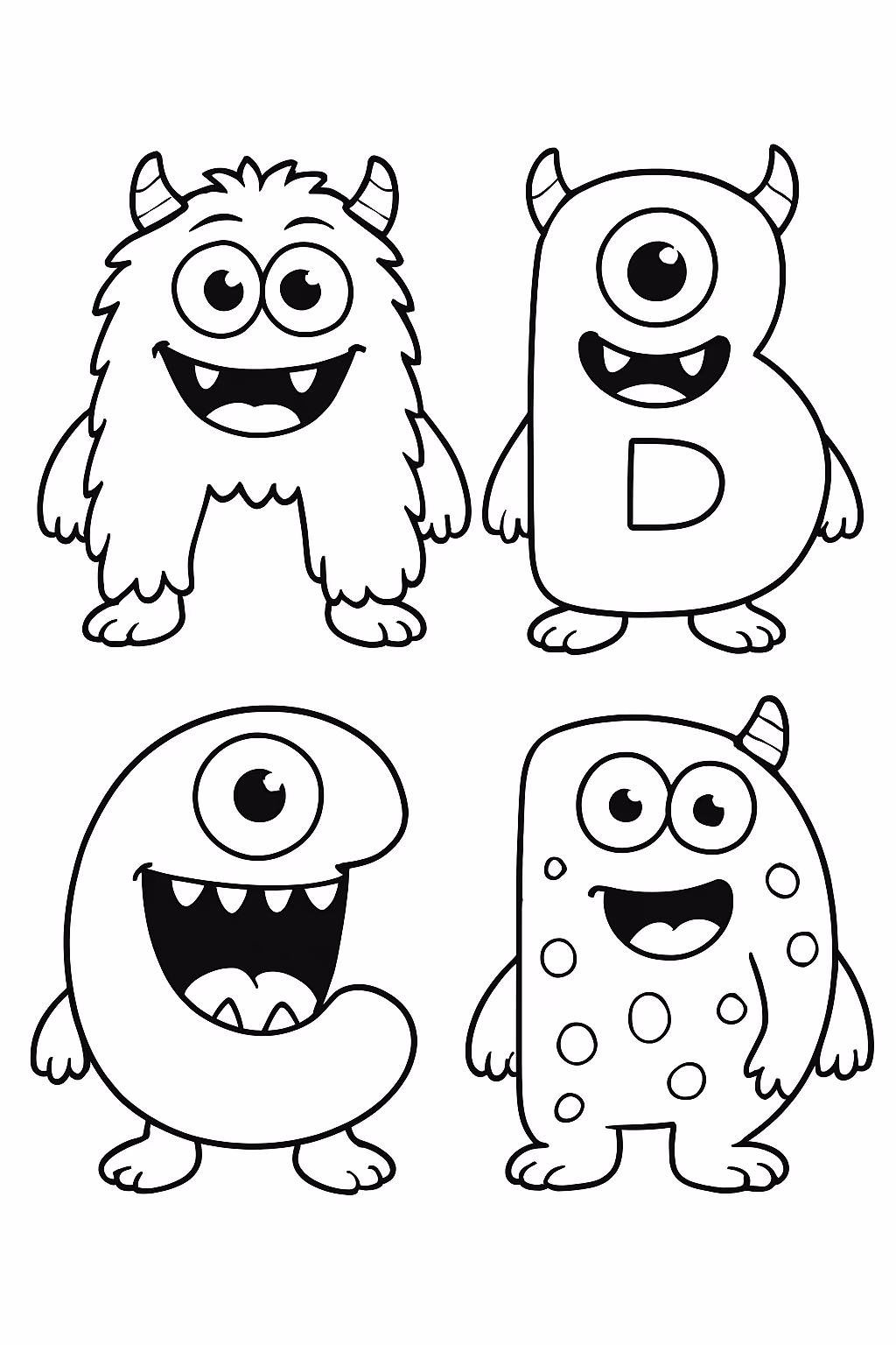 Letras monstros alfabeto para colorir — desenho para imprimir
