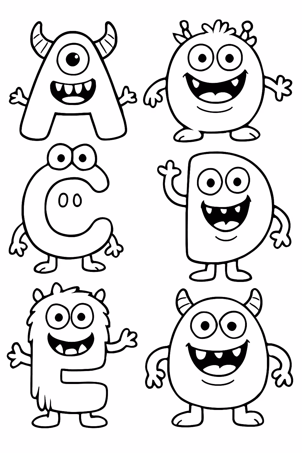 Letras monstros a b c d e f g para colorir — desenho para imprimir