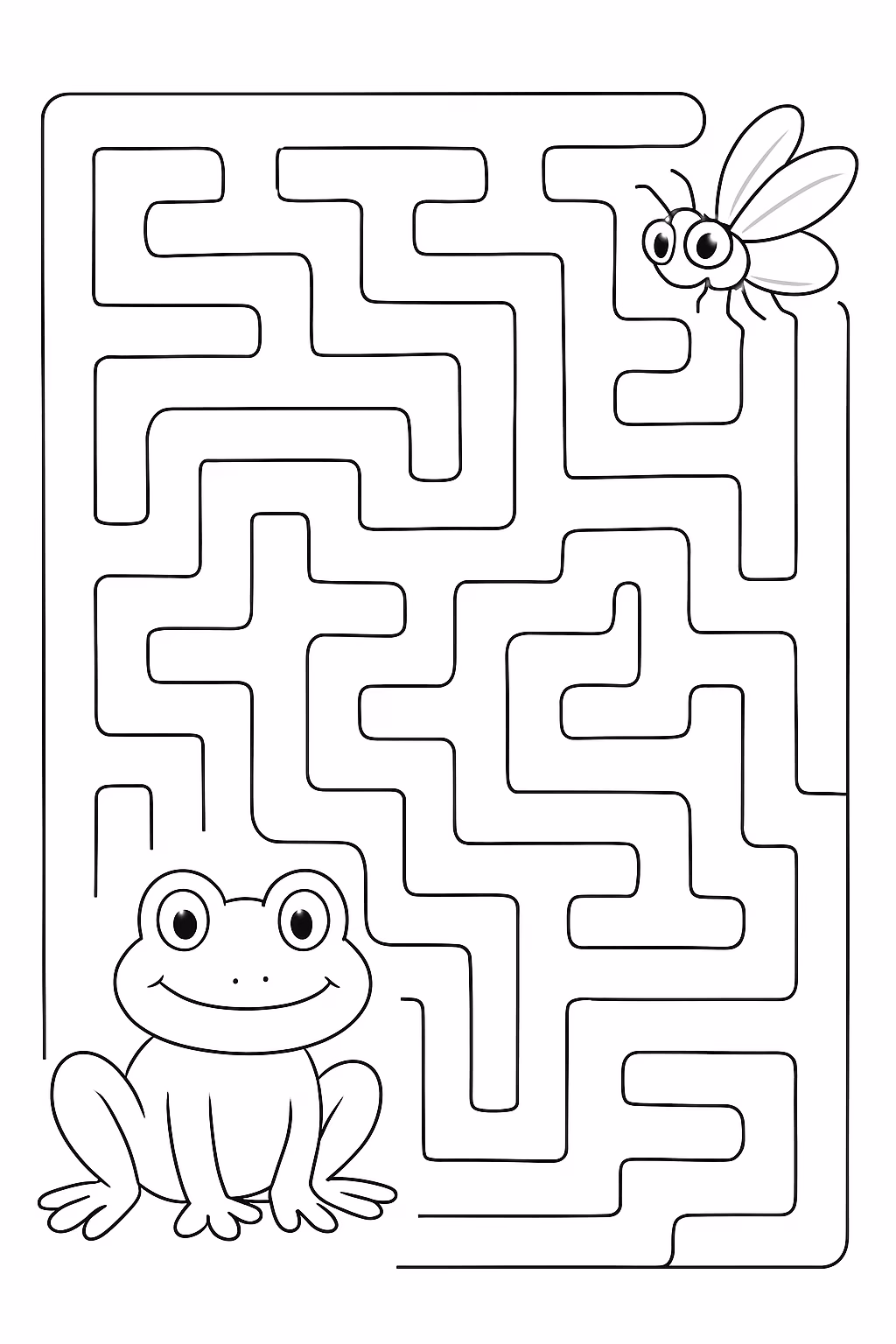 Leve o sapo no labirinto ate a mosca e teque para colorir — desenho para imprimir