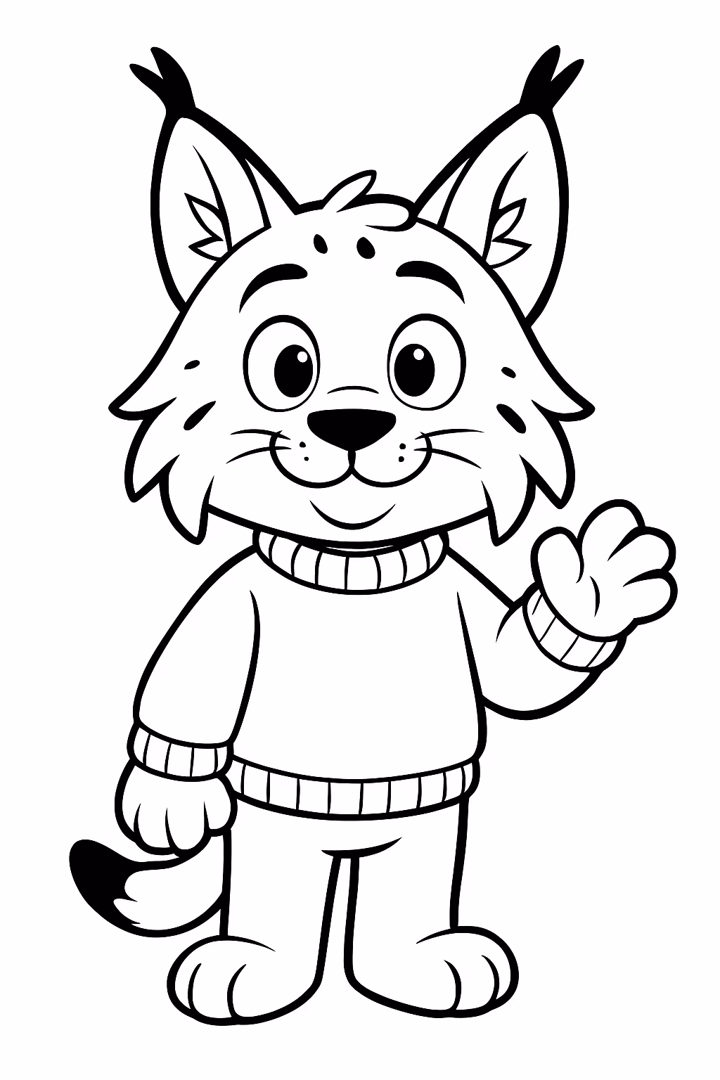 Lince canadense antropomorfico usando sueter para colorir — desenho para imprimir
