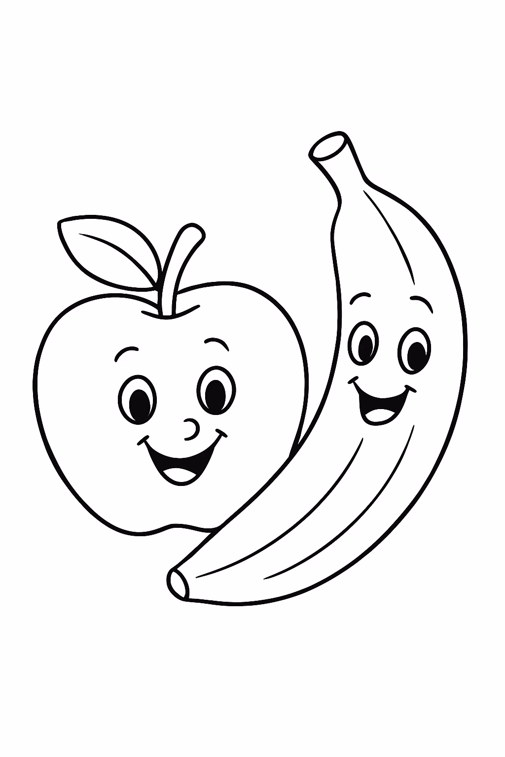 Maca e banana para colorir — desenho para imprimir