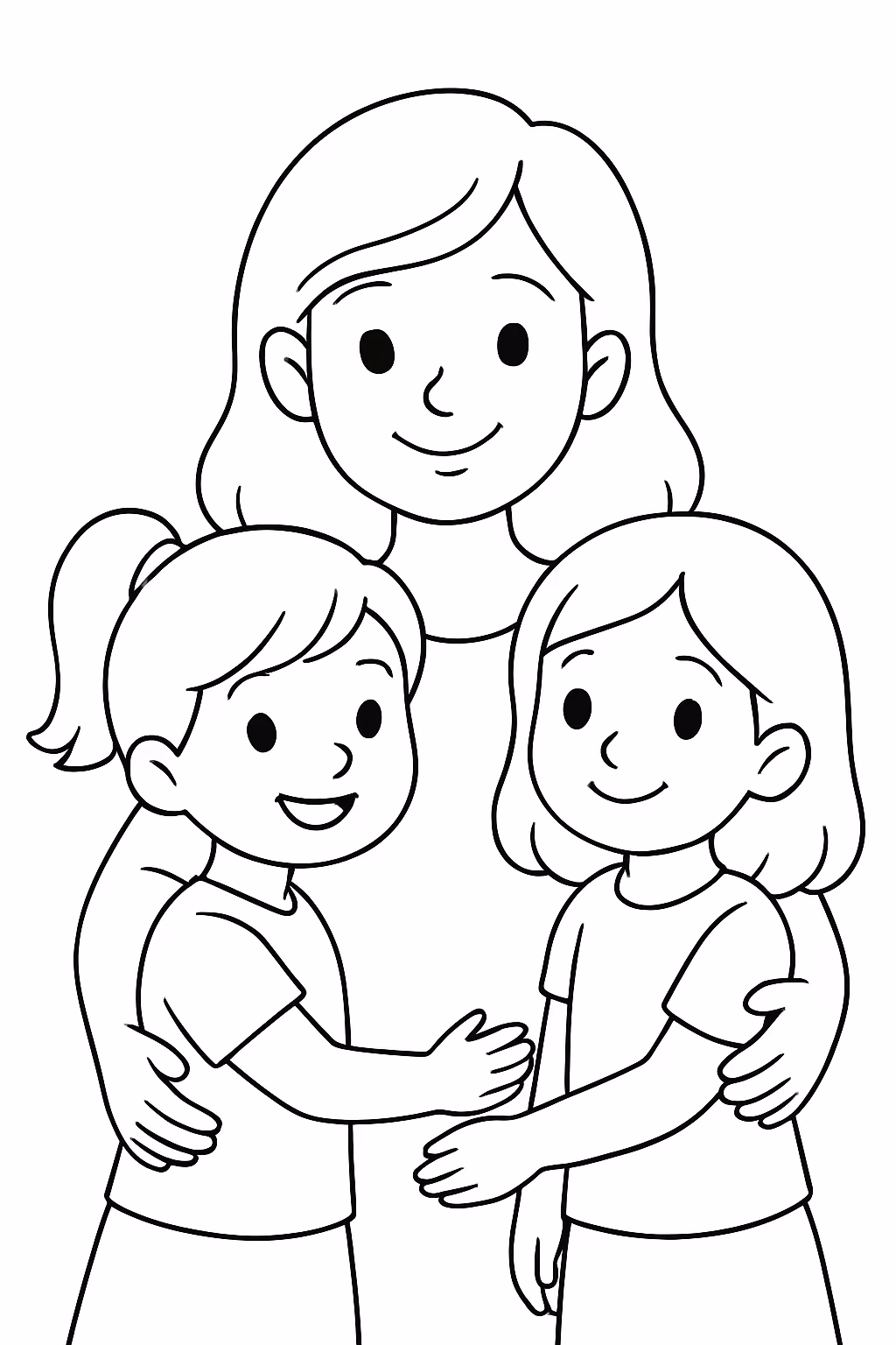 Mae e meninas para colorir — desenho para imprimir