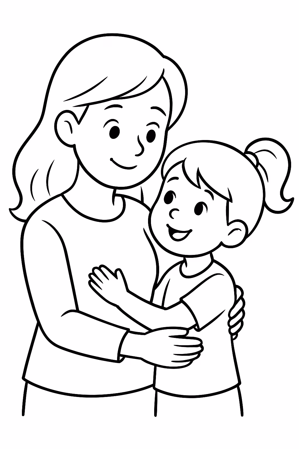 Mae e filha para colorir — desenho para imprimir