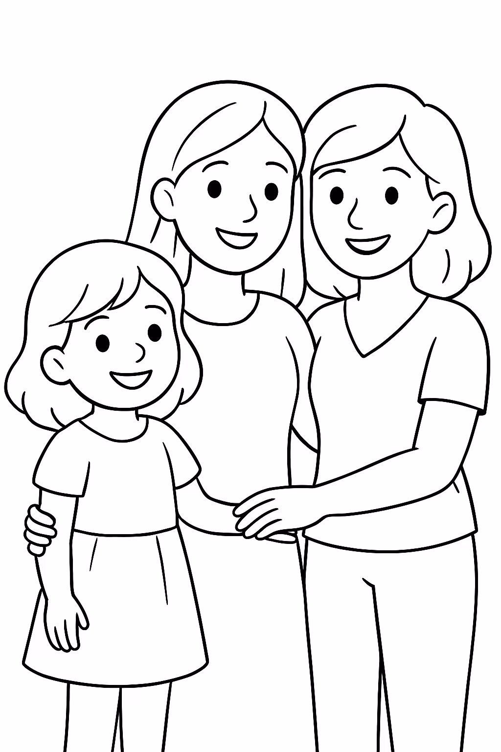 Mae e filha e tia para colorir — desenho para imprimir