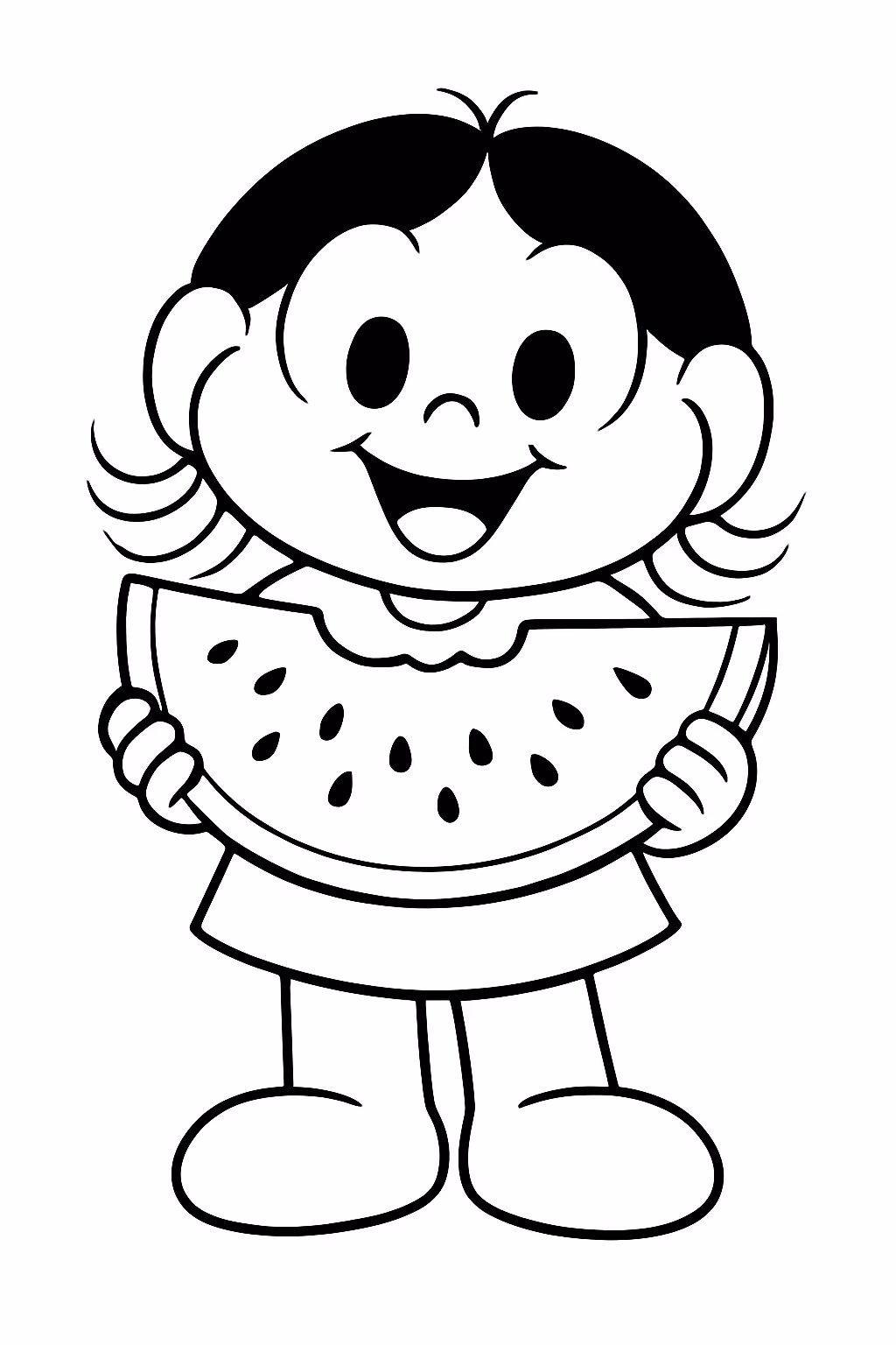 Magali com uma melancia para colorir — desenho para imprimir