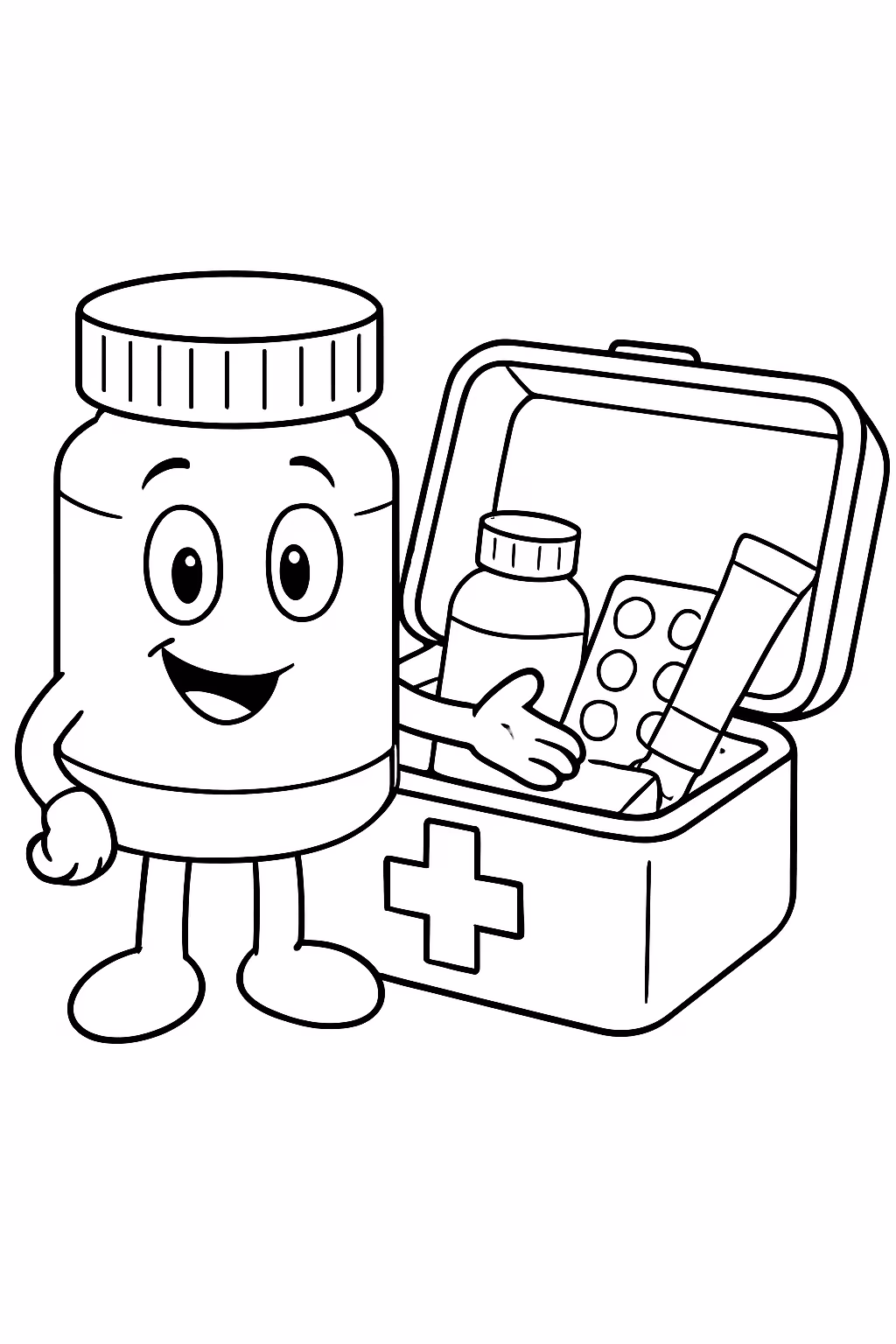 Mala com a mala de medicamentos aberta para colorir — desenho para imprimir