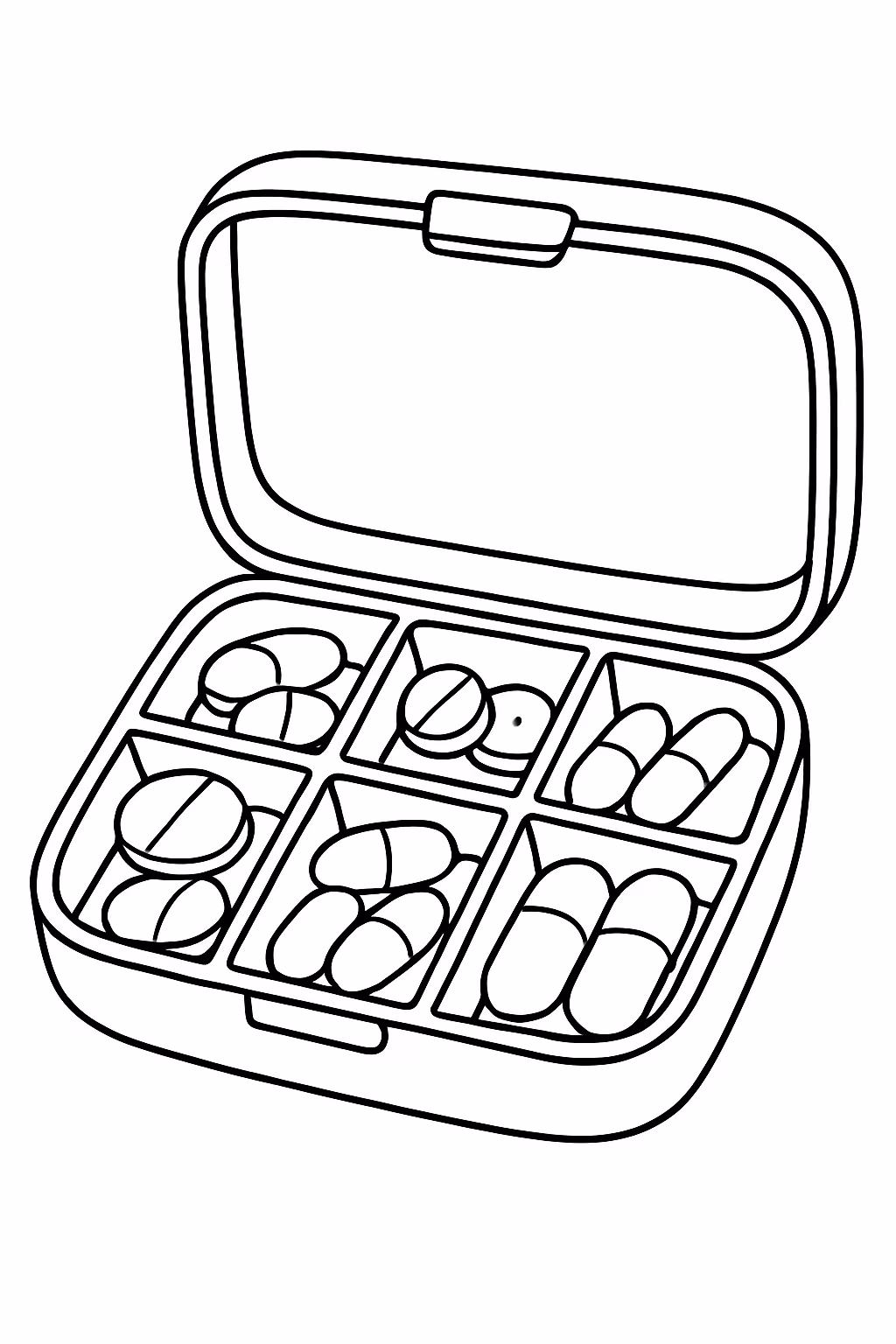 Mala grande de medicamentos aberta para colorir — desenho para imprimir