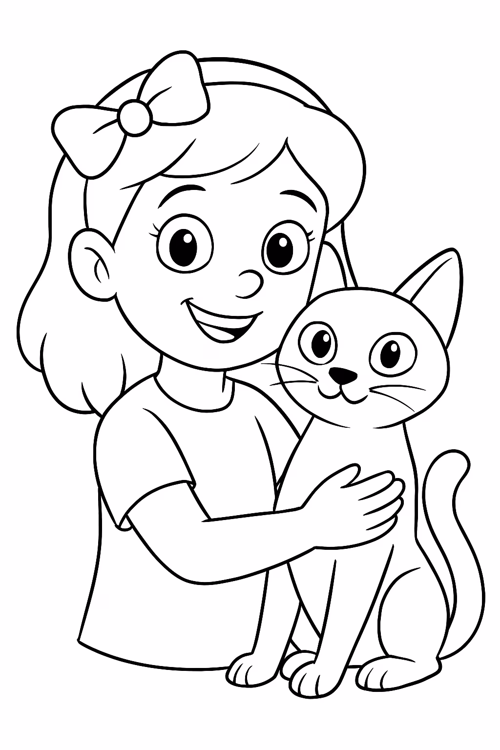 Malu e um gato siames para colorir — desenho para imprimir