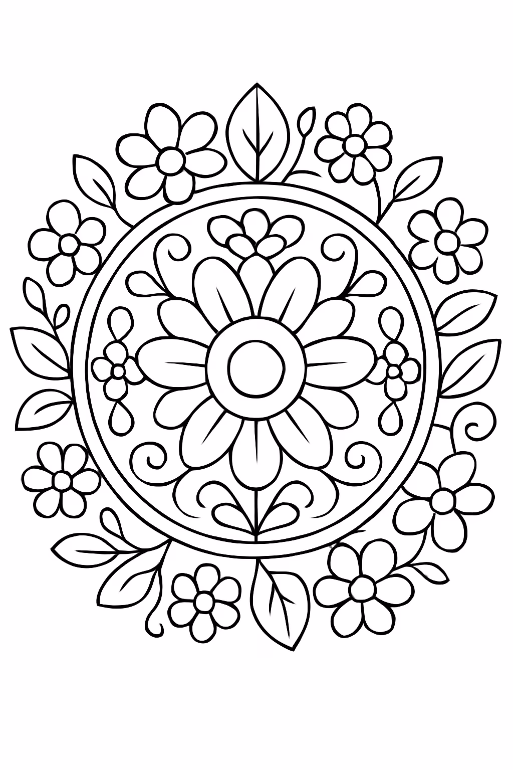 Mandala de flores para colorir — desenho para imprimir