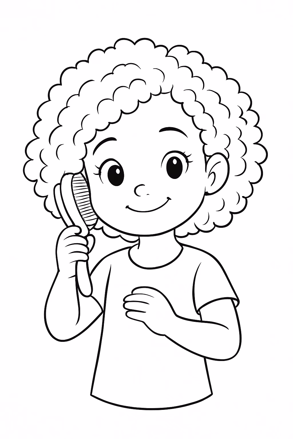 Mariah penteando o cabelo cacheado curto para colorir — desenho para imprimir