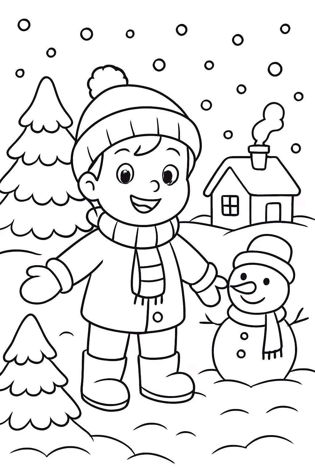 Me faca um sobre o inverno mais detalhado sem menino para colorir — desenho para imprimir