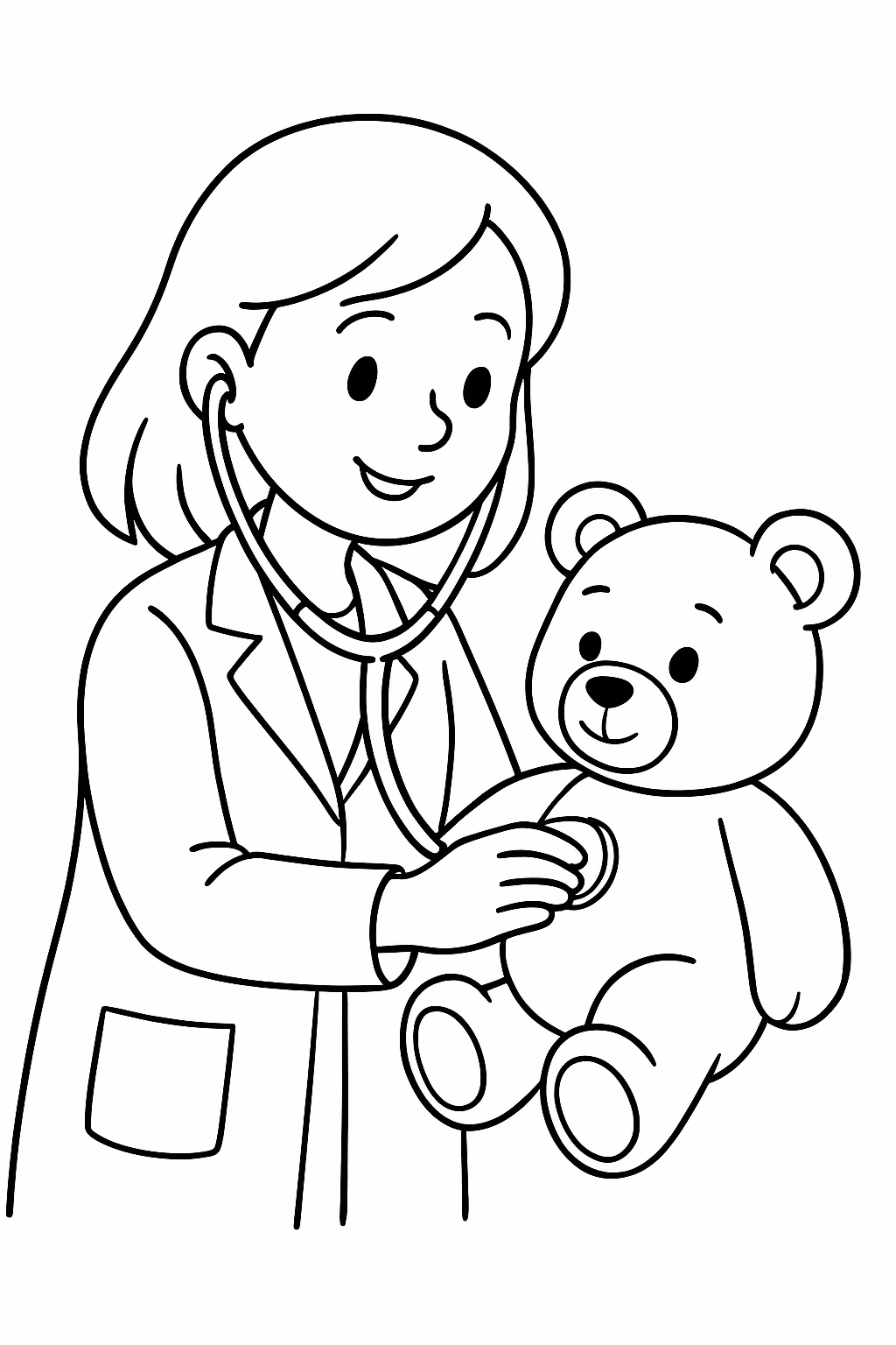 Medica examinando ursinho escrito dra monise ferrari para colorir — desenho para imprimir