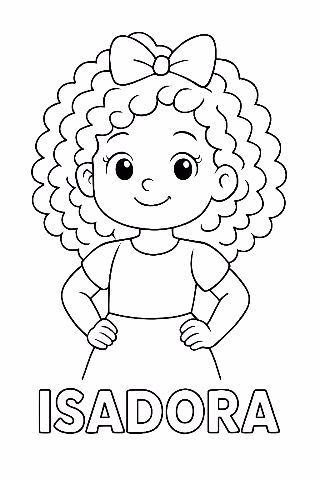 Menina ano cabelo cacheado com nome isadora para colorir — desenho para imprimir