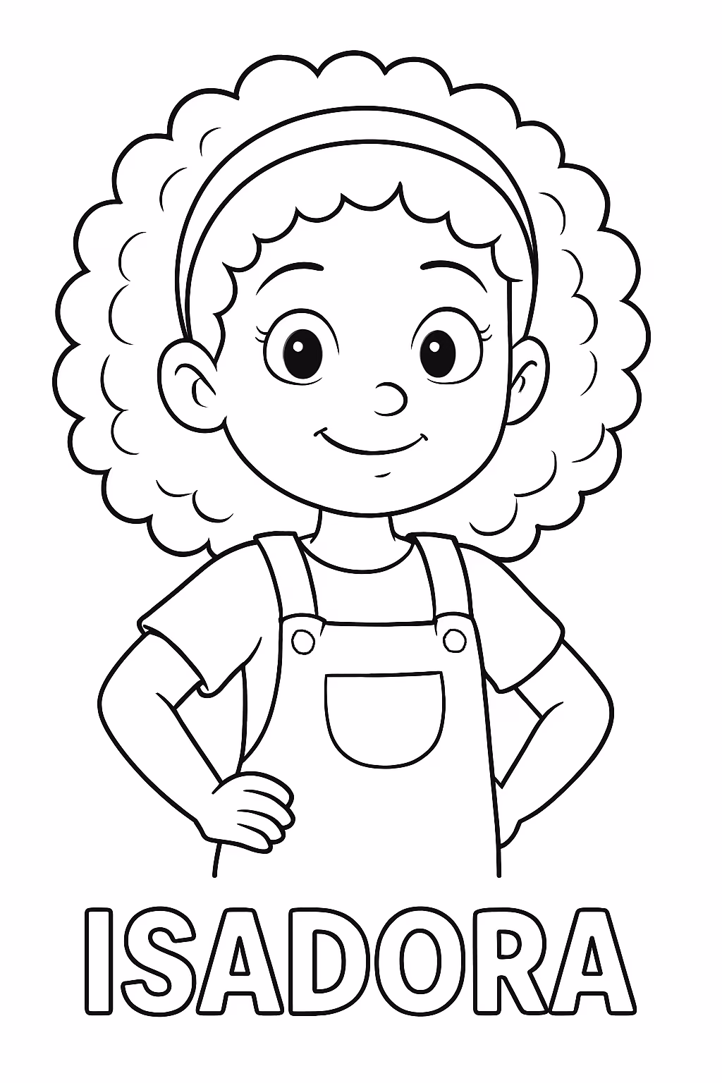 Menina aos cabelo cacheado com nome isadora para colorir — desenho para imprimir