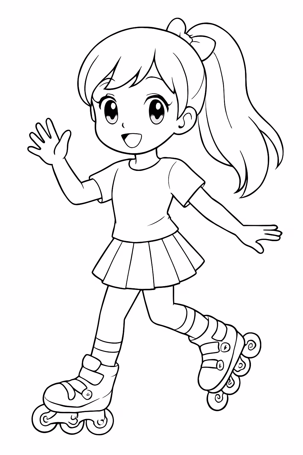 Menina anime de patins para colorir — desenho para imprimir