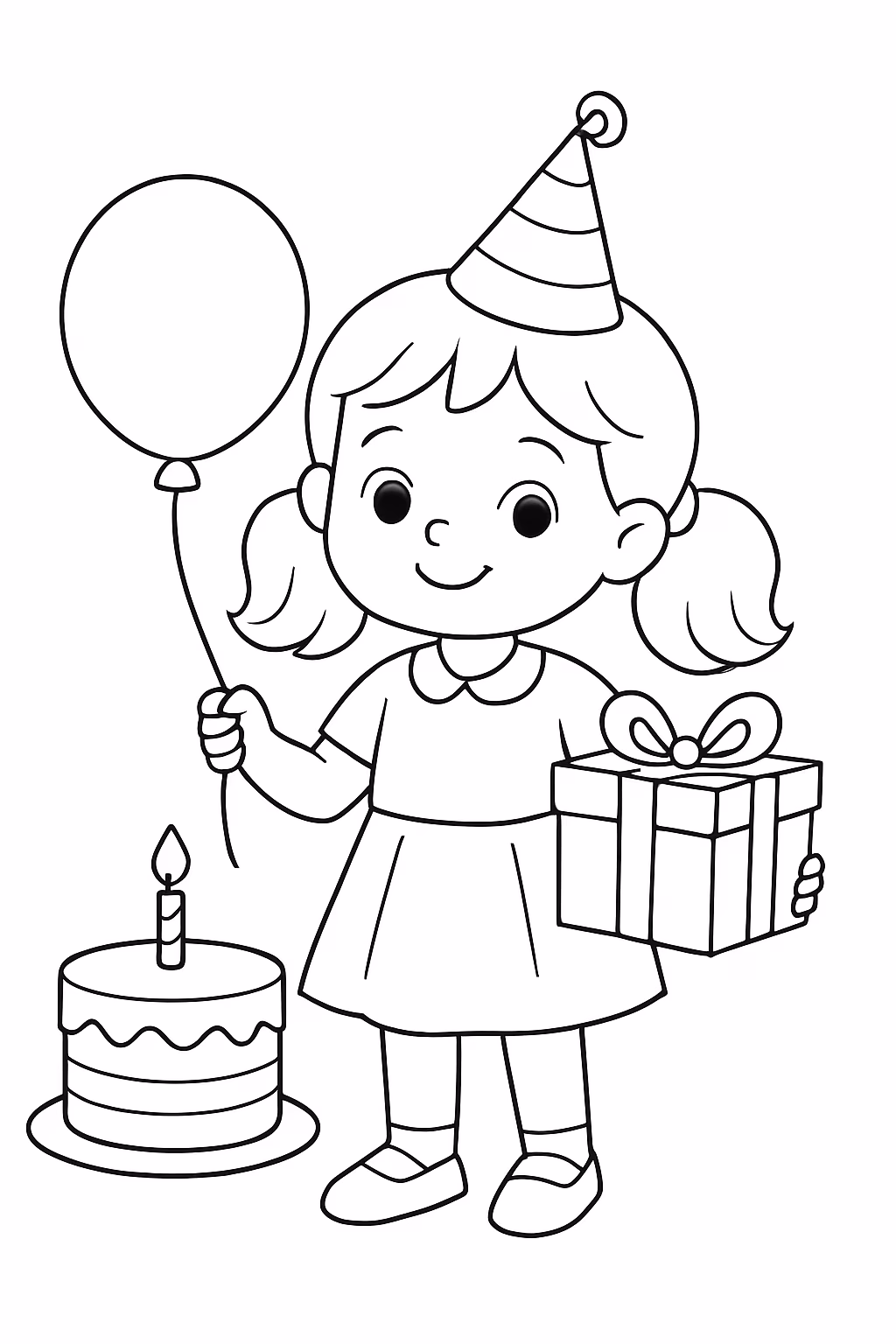 Menina aniversario para colorir — desenho para imprimir