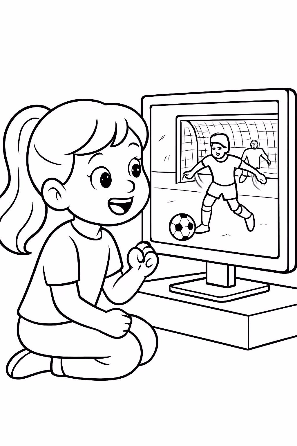 Menina assistindo a copa do mundo para colorir — desenho para imprimir