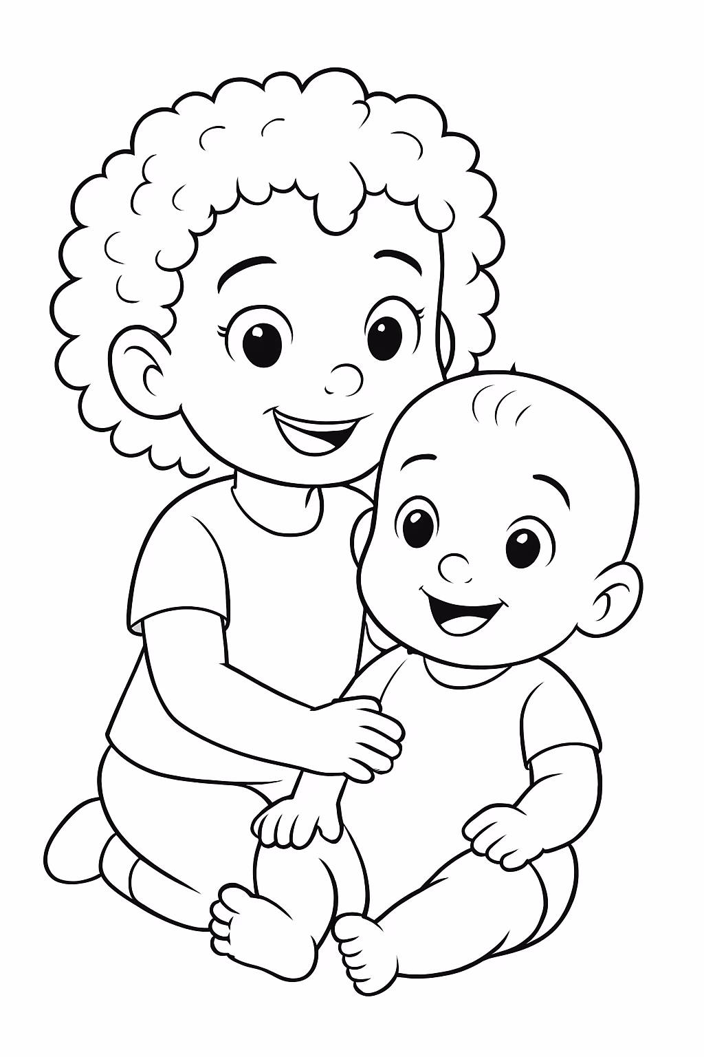 Menina cabelo cacheado anos com irmao bebe menino para colorir — desenho para imprimir