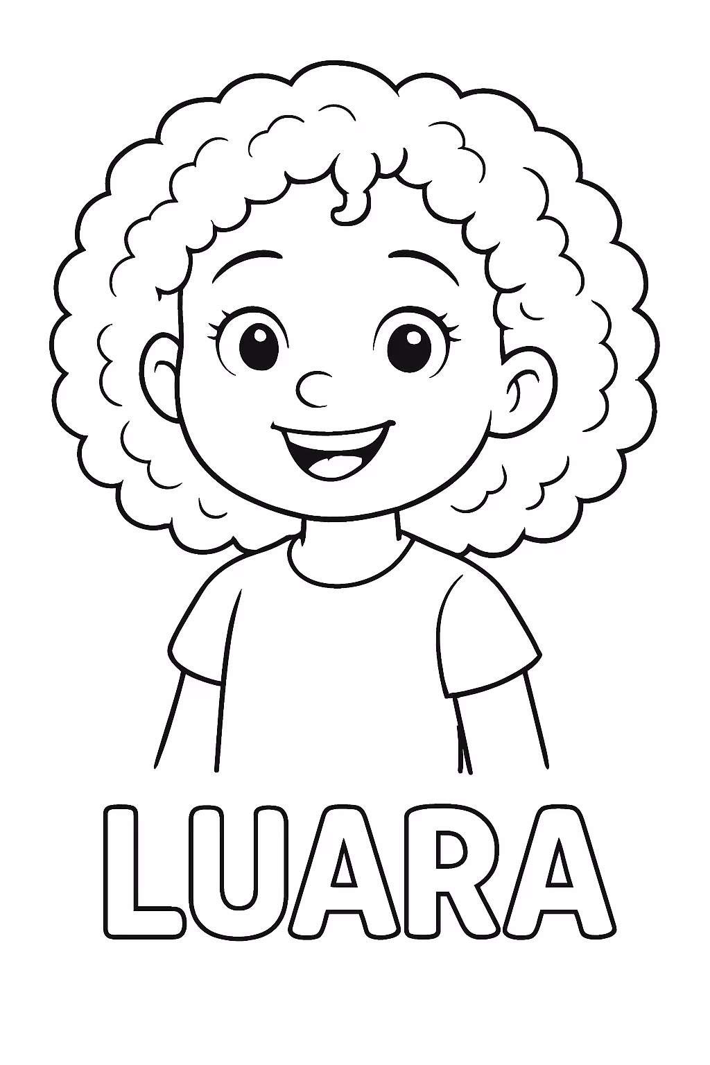 Menina cabelo cacheado e o nome em baixo luara para colorir — desenho para imprimir