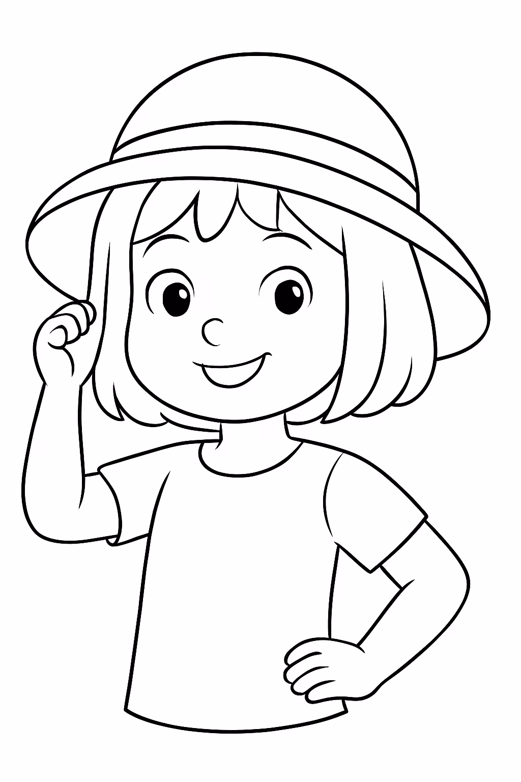 Menina cabelo curto chapeu para colorir — desenho para imprimir