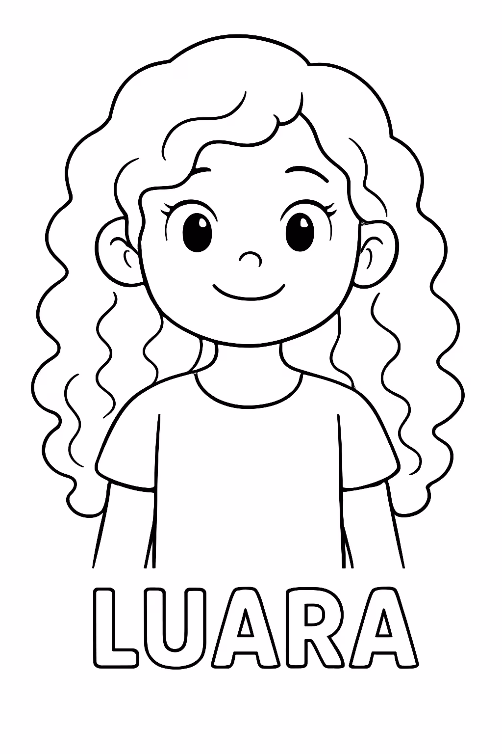 Menina cabelo encaracolado comprido e o nome em baixo luara para colorir — desenho para imprimir