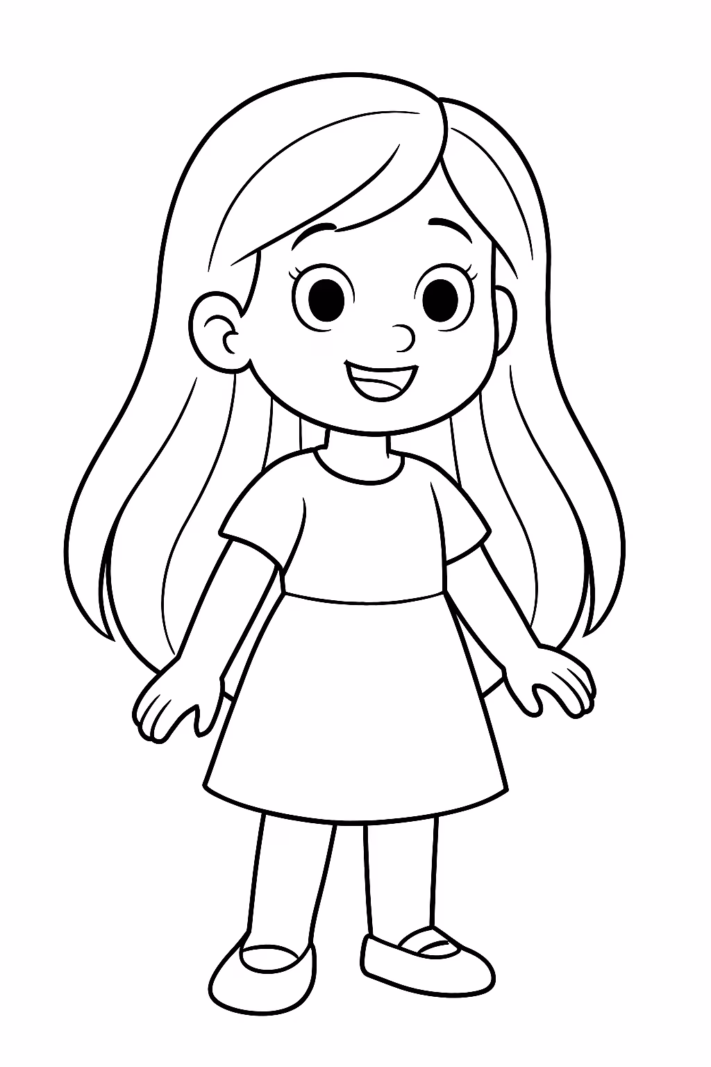 Menina cabelo longo para colorir — desenho para imprimir