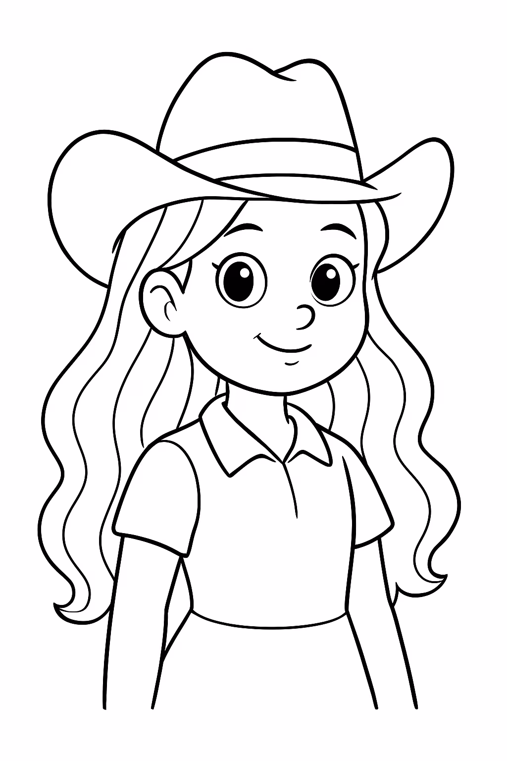 Menina cabelo longo chapeu de boiadeira para colorir — desenho para imprimir