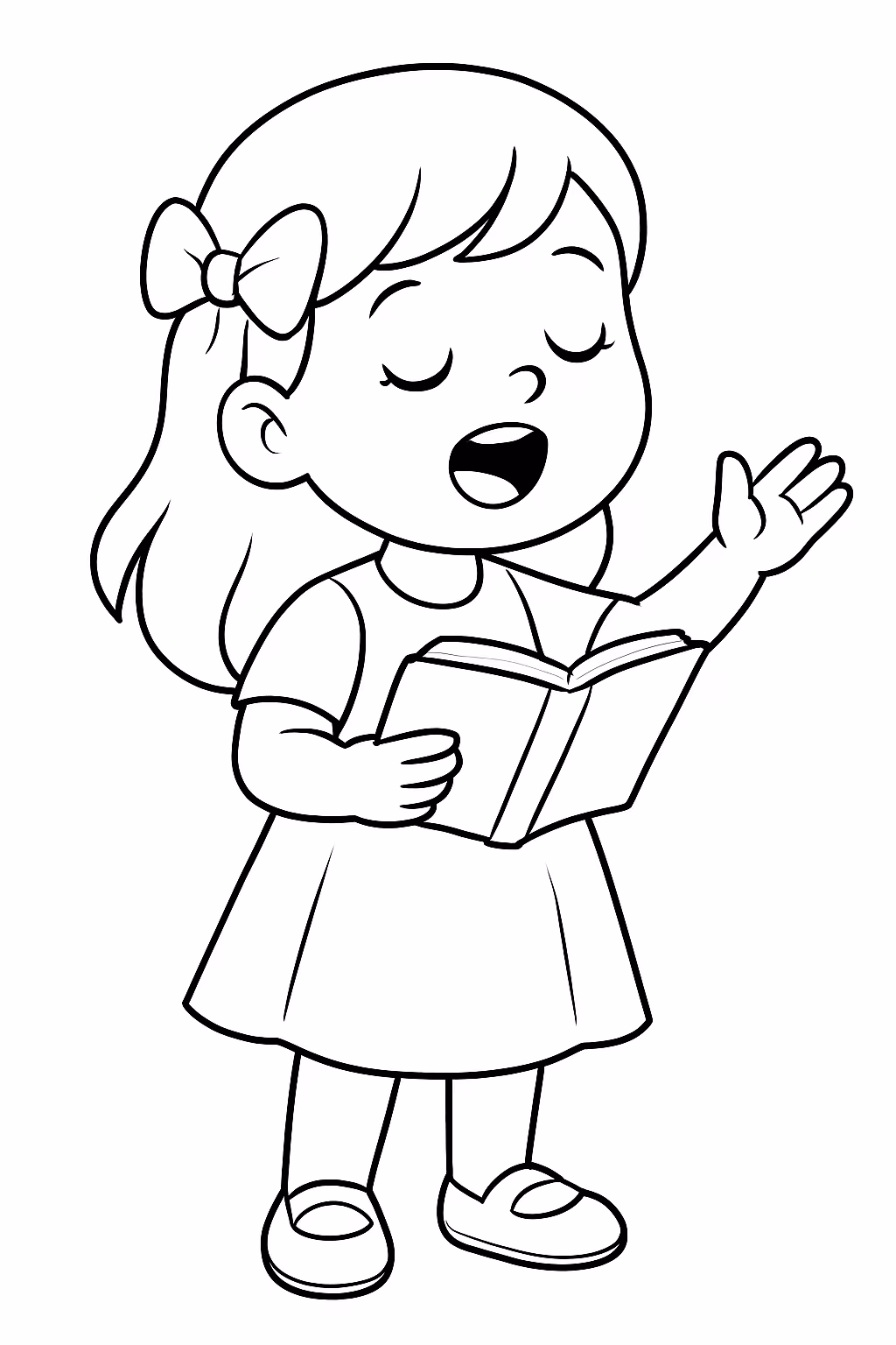 Menina cantando o salmo para colorir — desenho para imprimir