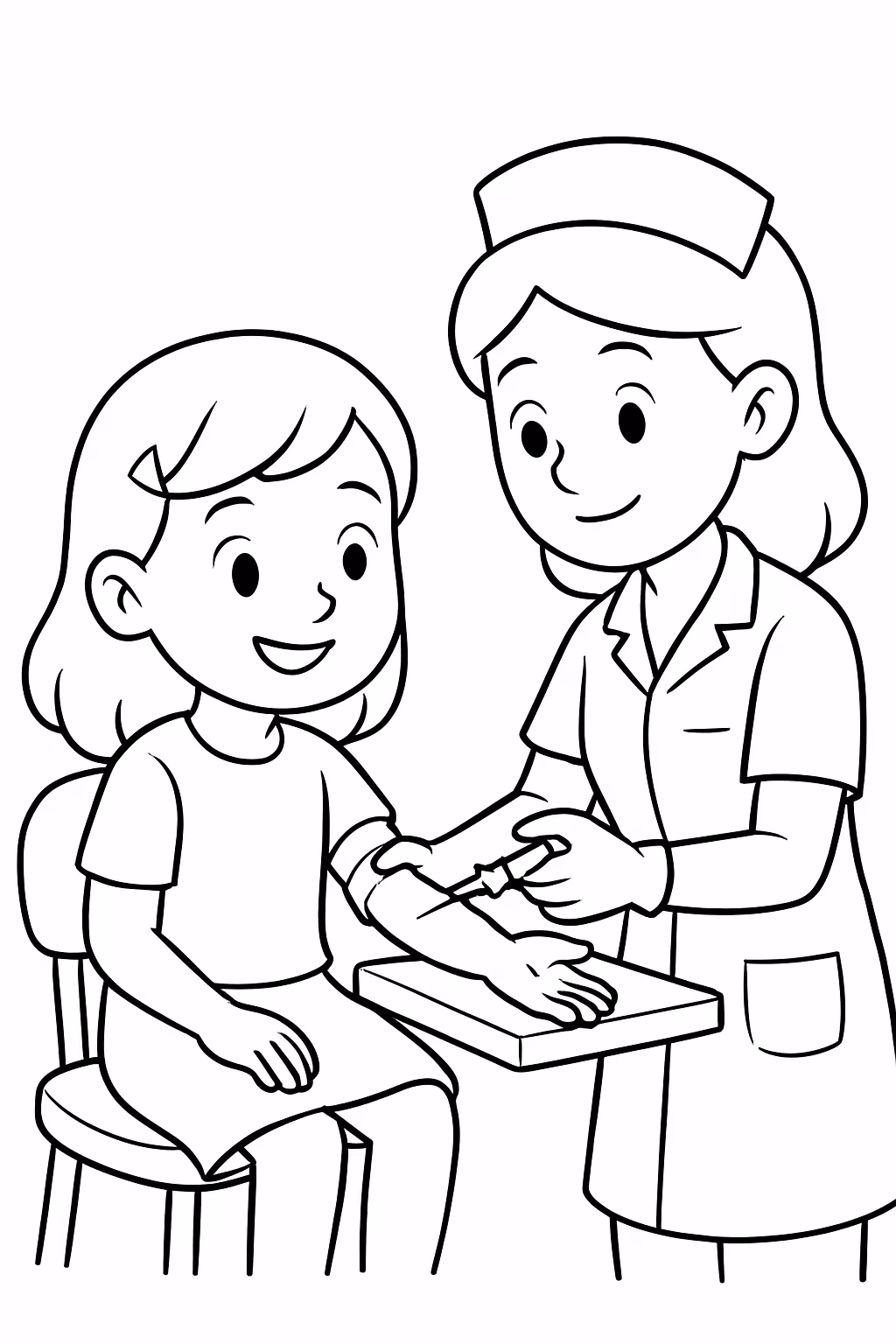 Menina coletando exames de sangue com o nome dela do para colorir — desenho para imprimir