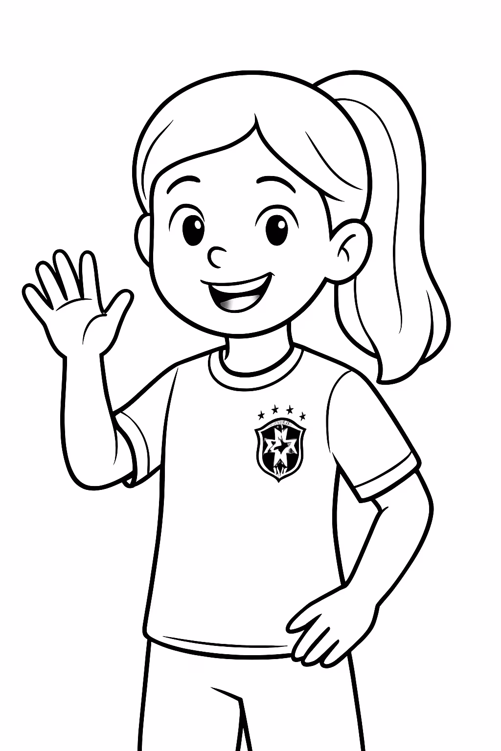 Menina com a camiseta da selecao brasileira de futebol para colorir — desenho para imprimir
