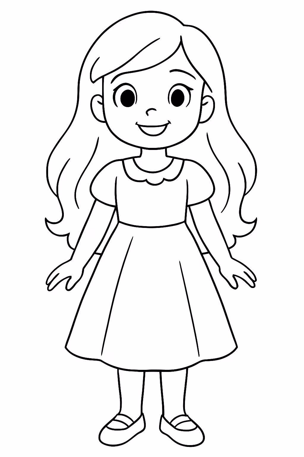 Menina com cabelo longo de vestido para colorir — desenho para imprimir
