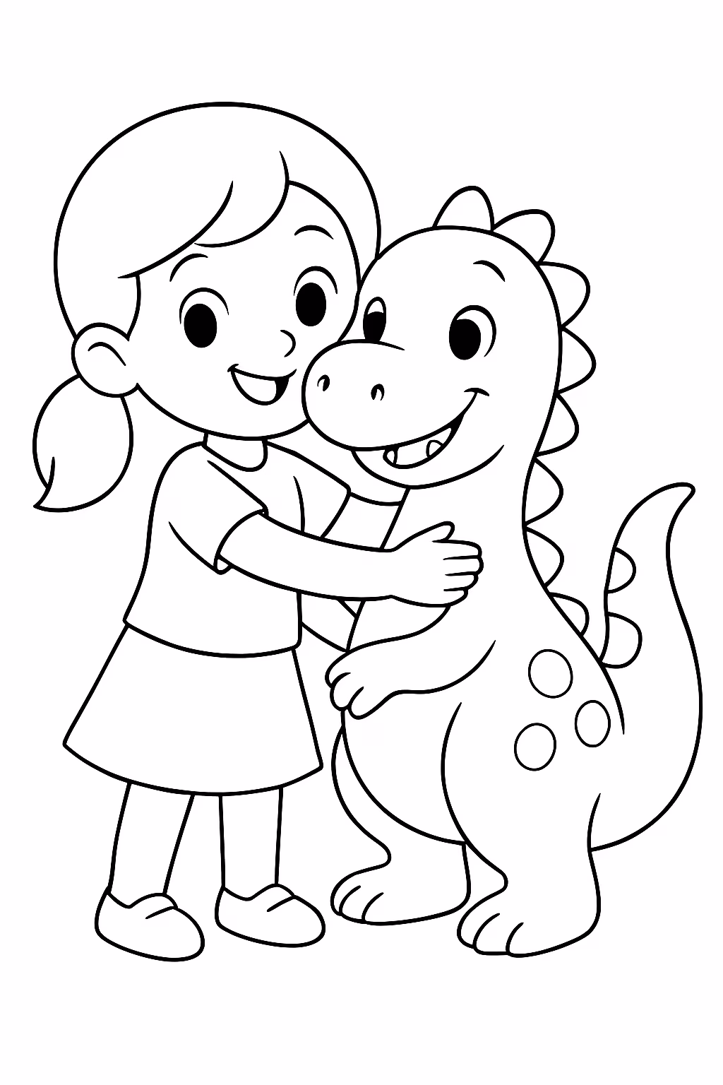 Menina com dinossauro para colorir — desenho para imprimir