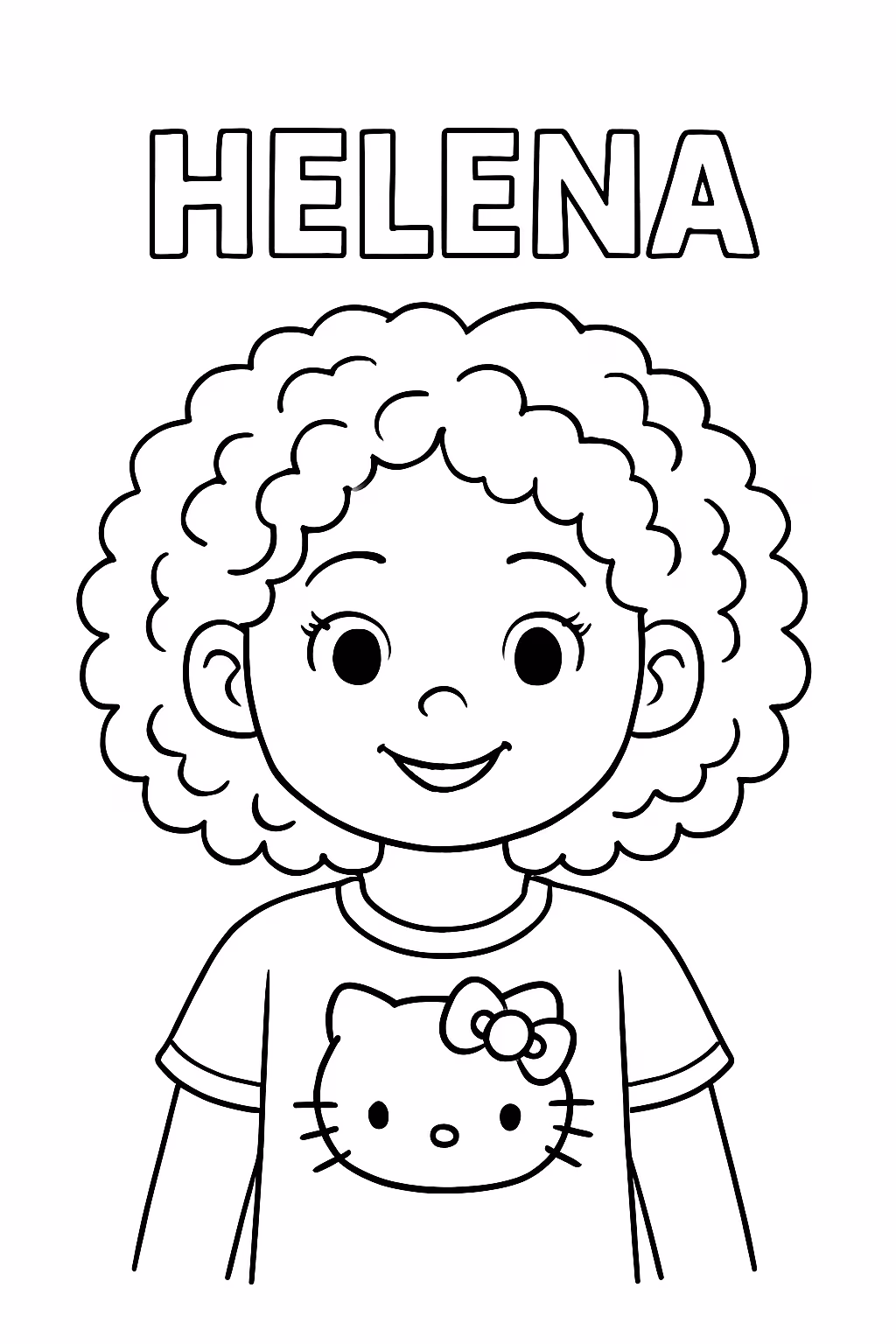 Menina com nome helena com cabelo cacheado e blusa da para colorir — desenho para imprimir