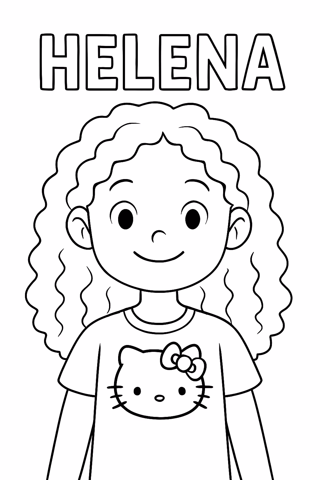 Menina com nome helena com cabelo cacheado e longo e para colorir — desenho para imprimir