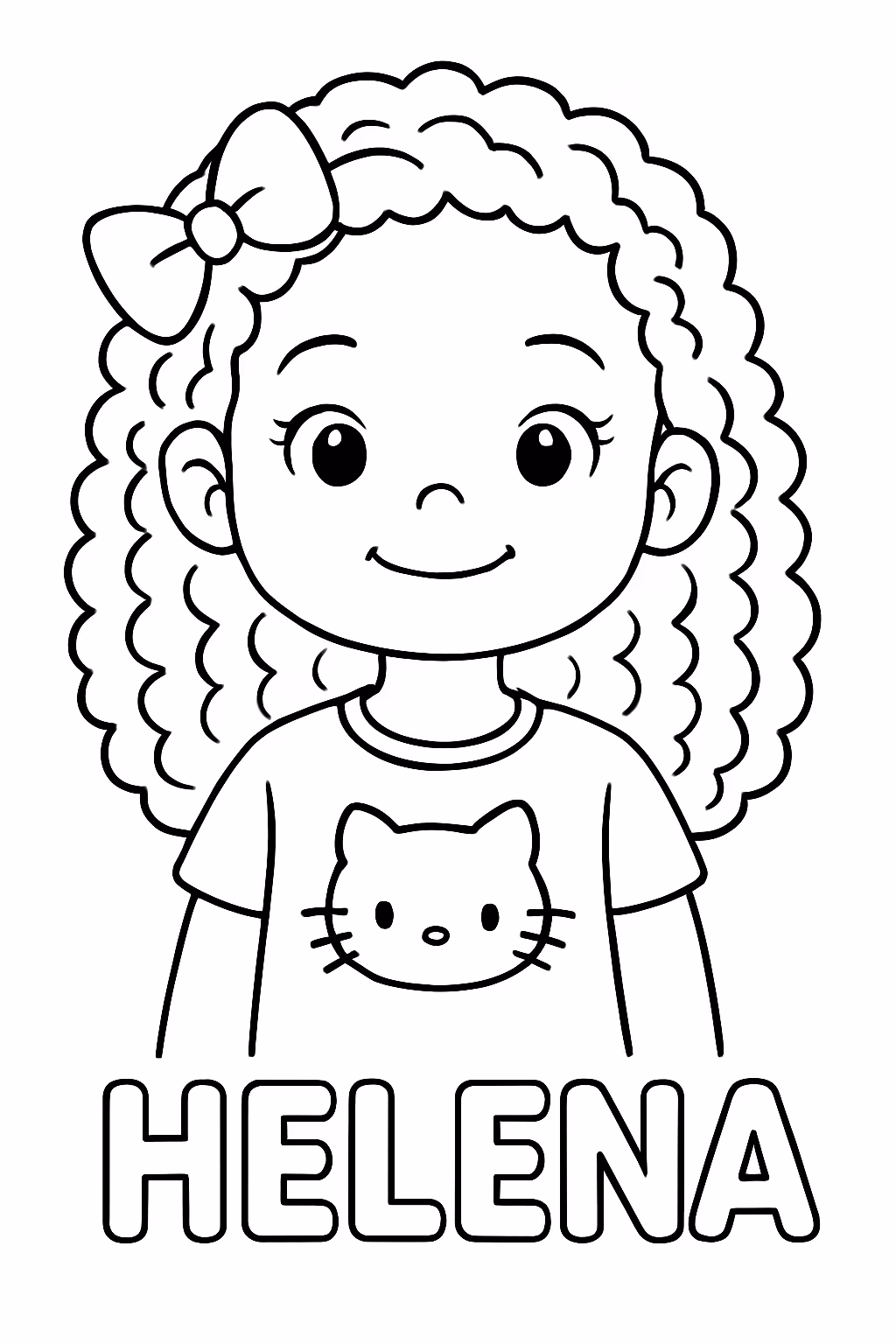 Menina com nome helena com cabelo cacheado e longo e para colorir — desenho para imprimir