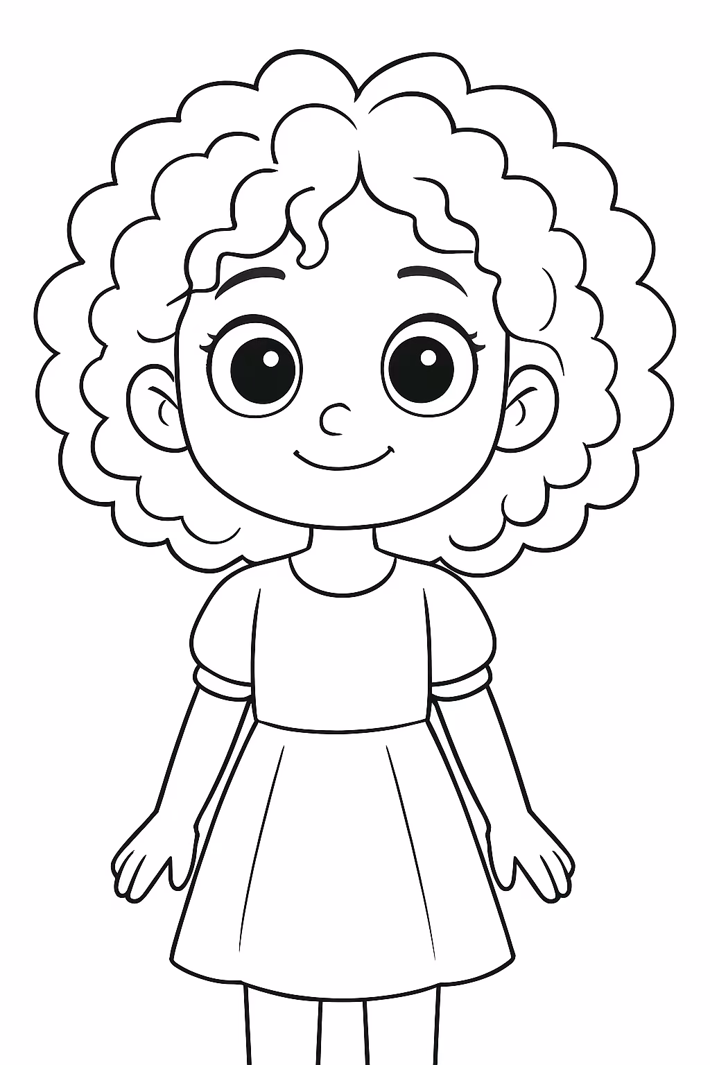 Menina com olhos graudos e cabelo cacheado para colorir — desenho para imprimir