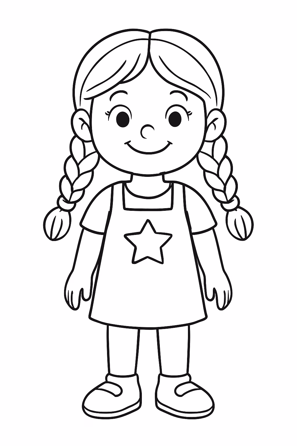Menina com trancas roxas e um vestido macacao preto com para colorir — desenho para imprimir