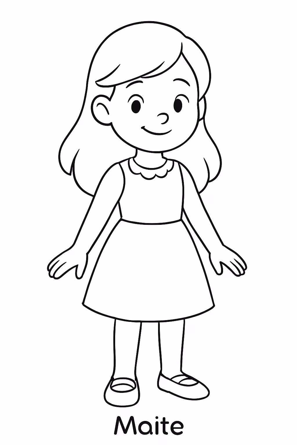 Menina com vestido e adolesente e em baixo escrito maite para colorir — desenho para imprimir