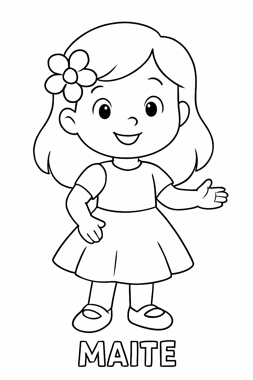Menina com vestido e em baixo escrito maite para colorir — desenho para imprimir
