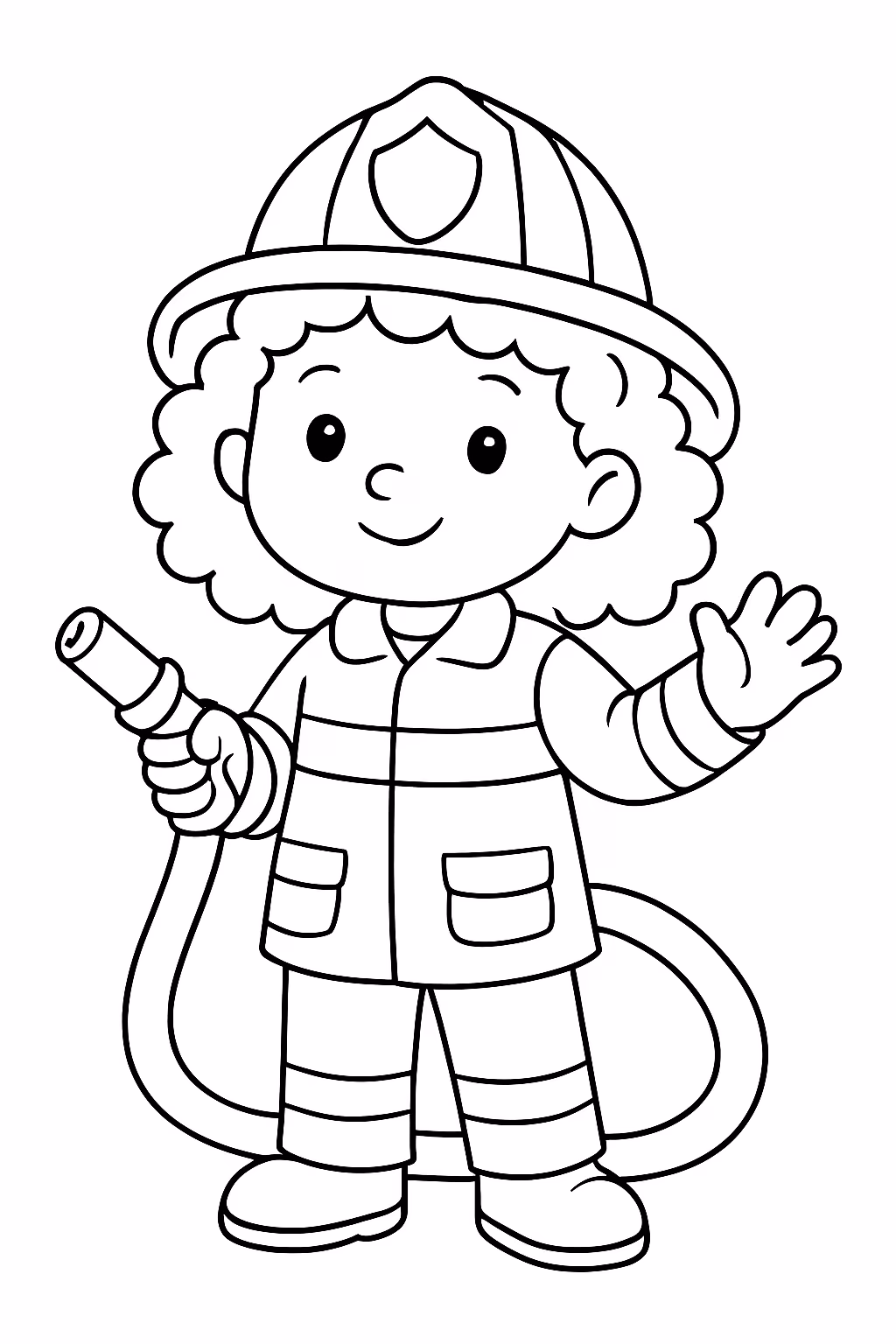 Menina de anos cabelo cacheado bombeira para colorir — desenho para imprimir