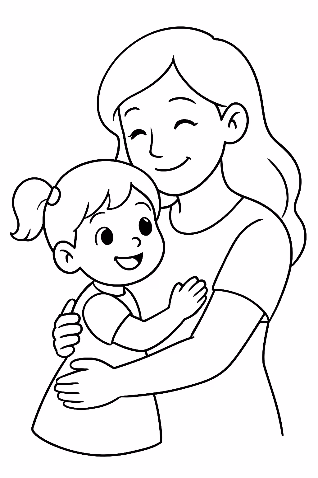 Menina de anos e a mae para colorir — desenho para imprimir