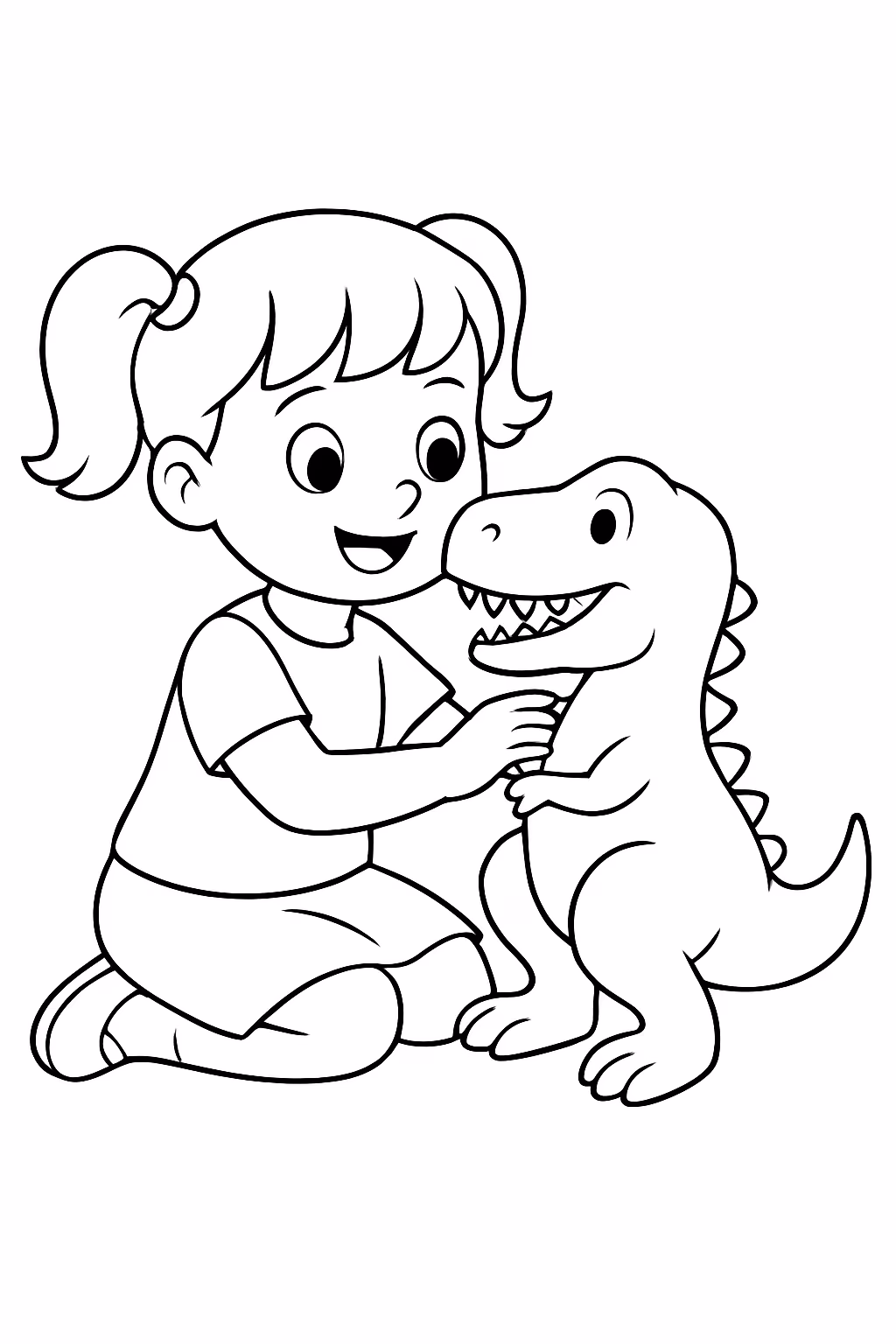 Menina de anos brincando com o huntrex para colorir — desenho para imprimir