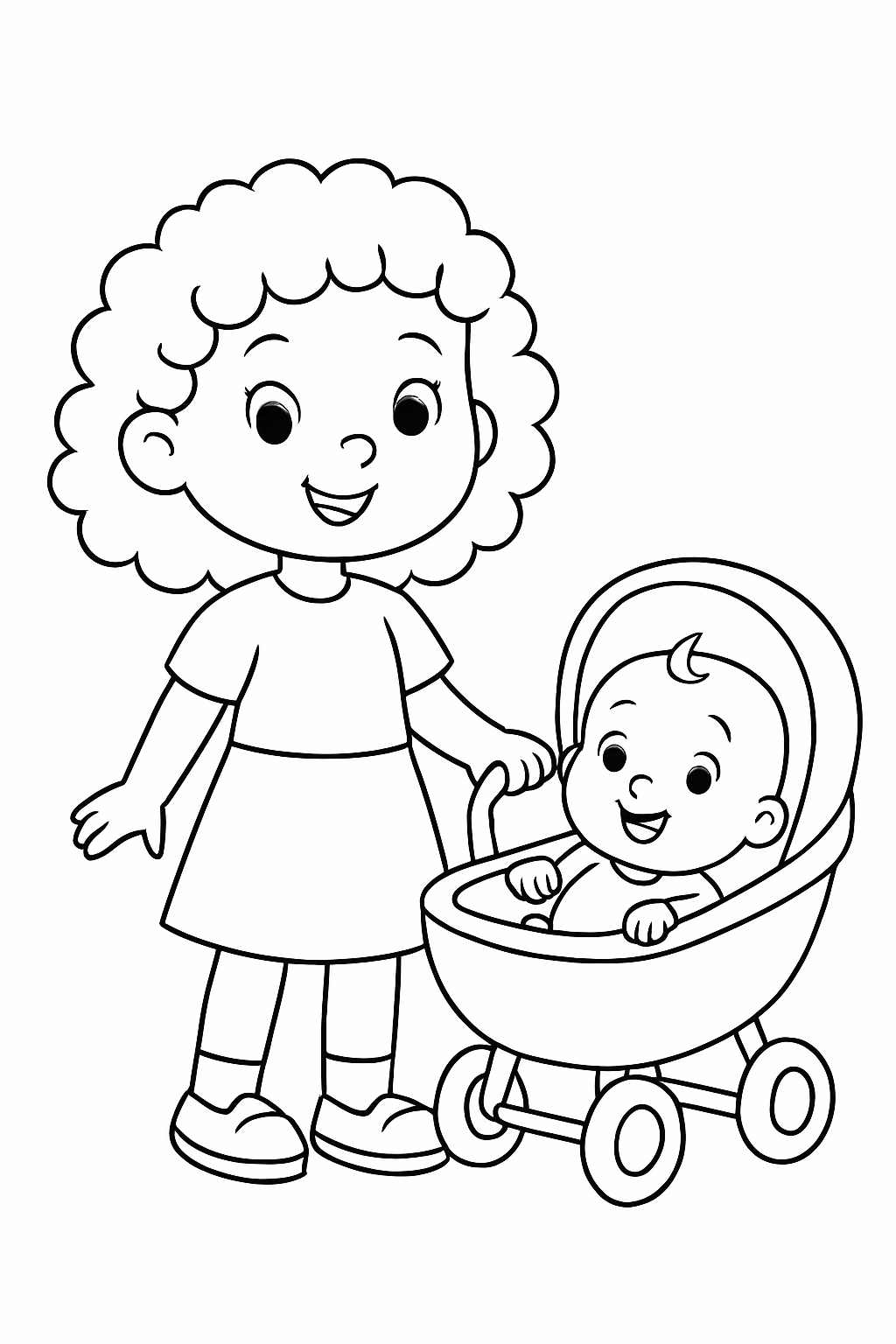 Menina de cabelo cacheado anos junto com irm para colorir — desenho para imprimir