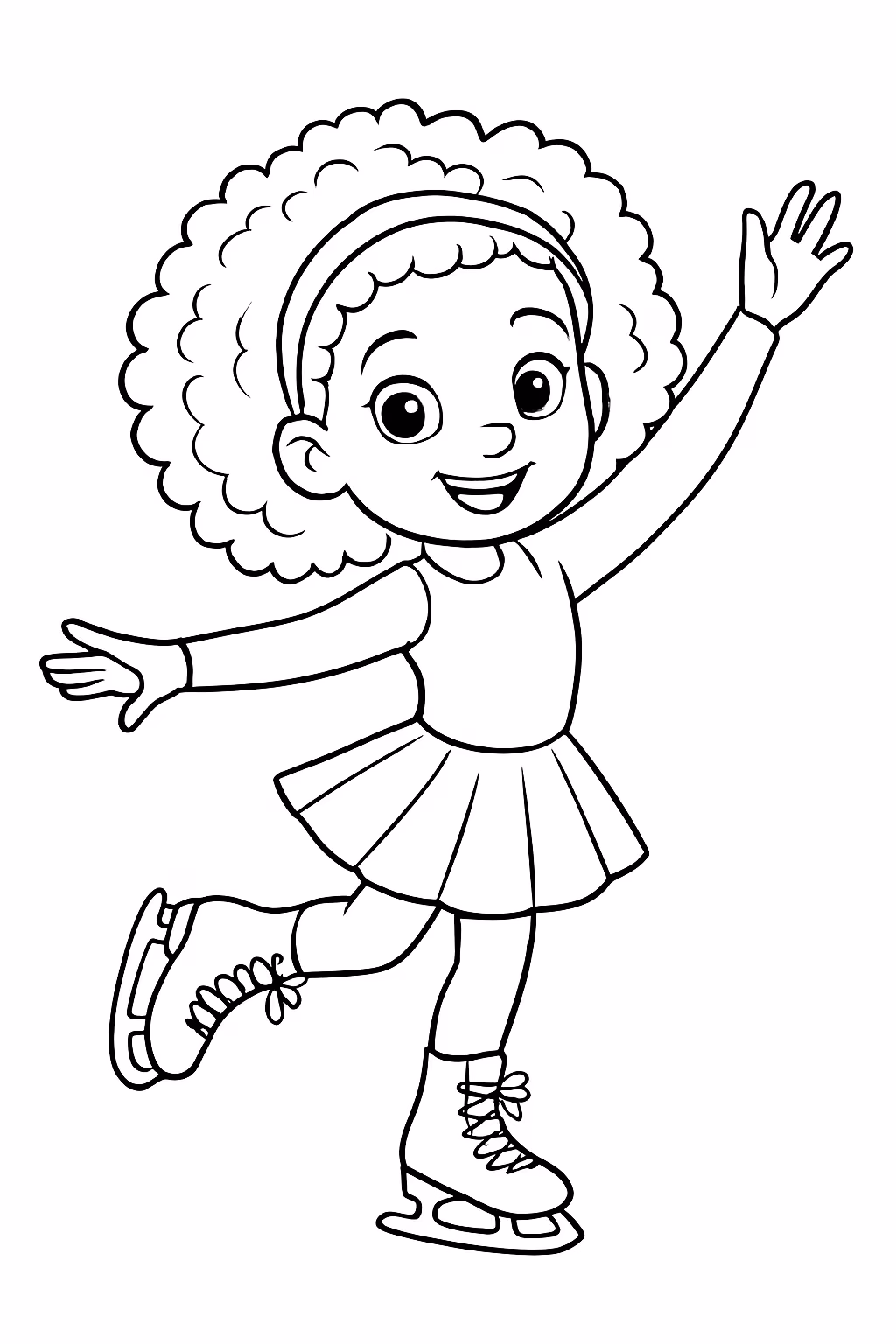 Menina de cabelo cacheados na patinacao artistica para colorir — desenho para imprimir