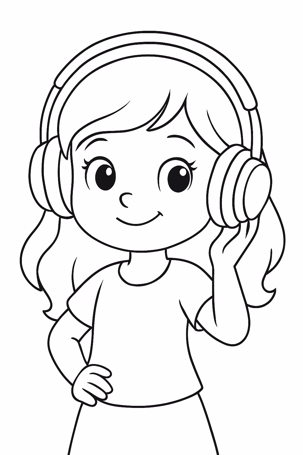 Menina de fone para colorir — desenho para imprimir