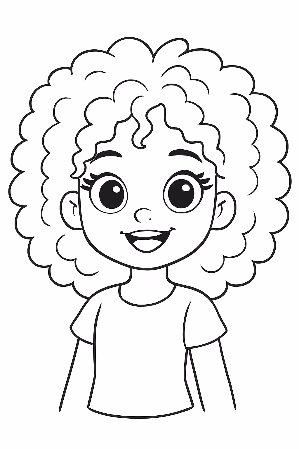 Menina de olho grande boca marcante cilios grande cabelo cacheado para colorir — desenho para imprimir