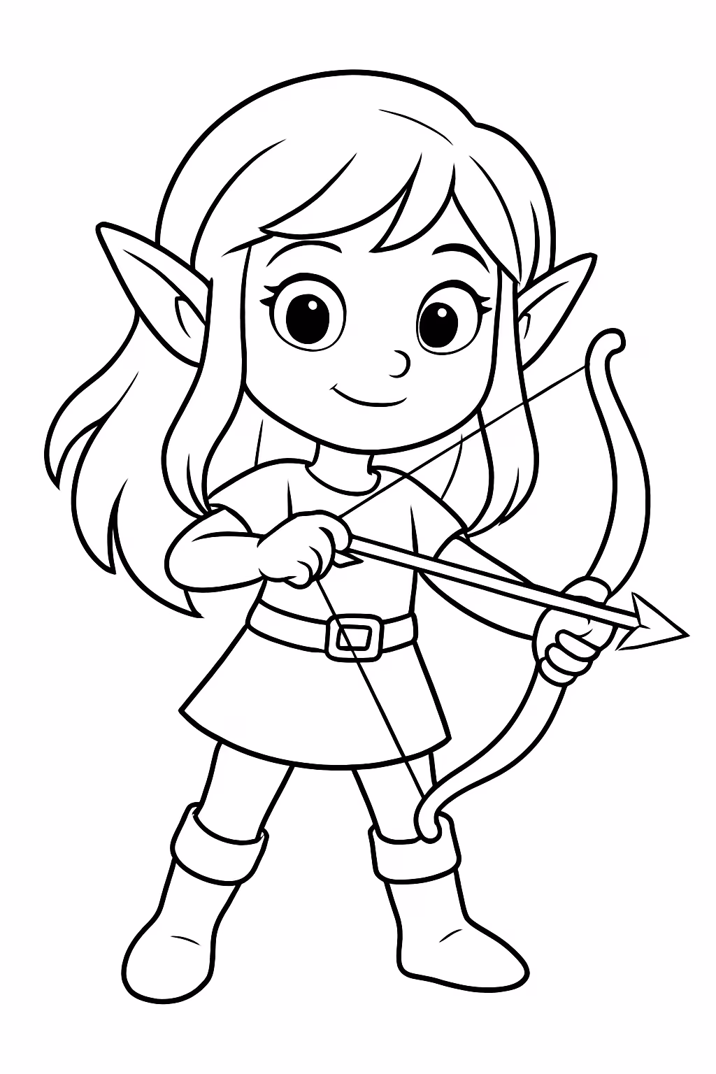Menina elfa com arco e flecha para colorir — desenho para imprimir
