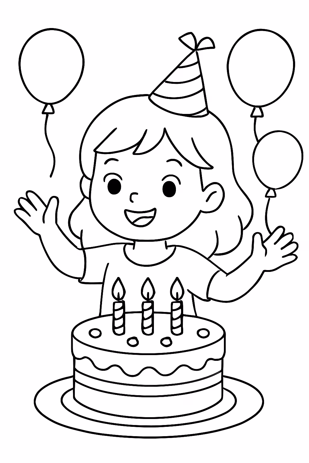 Menina fazendo aniversario para colorir — desenho para imprimir