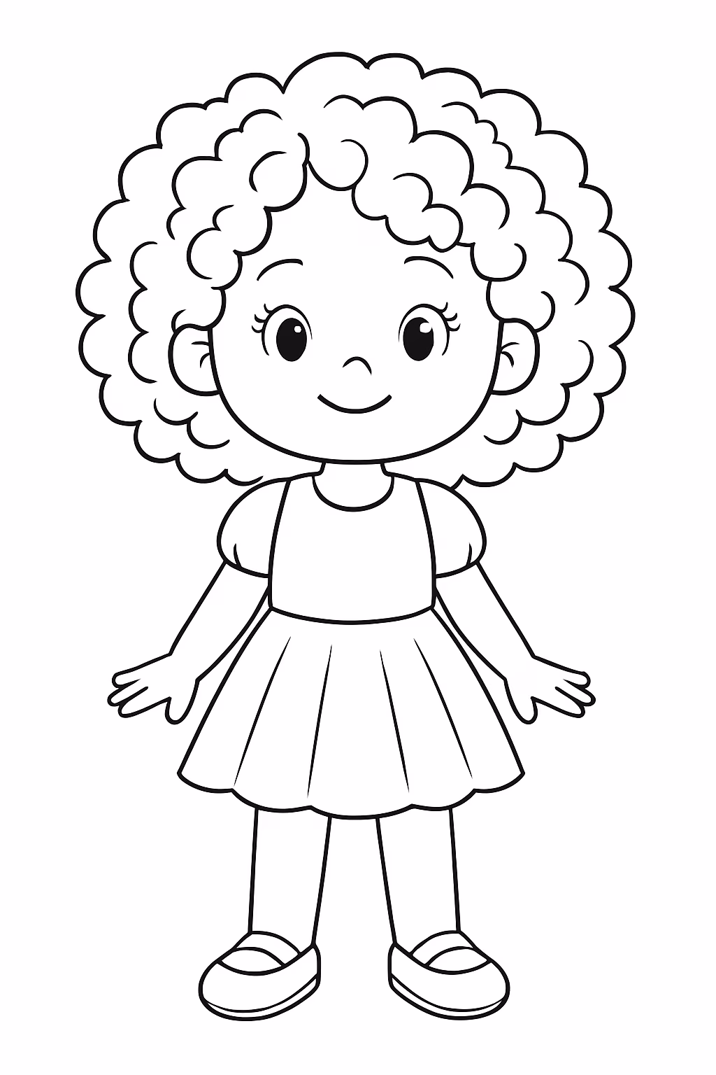 Menina fofa de cabelos cacheadinhos para colorir — desenho para imprimir