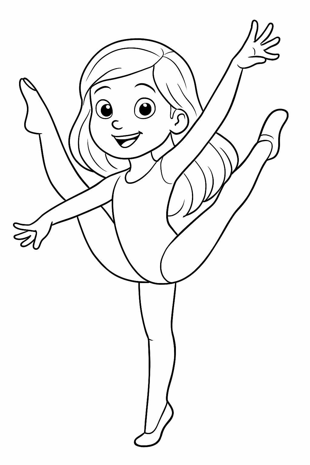 Menina ginasta loira com os cabelos soltos para colorir — desenho para imprimir